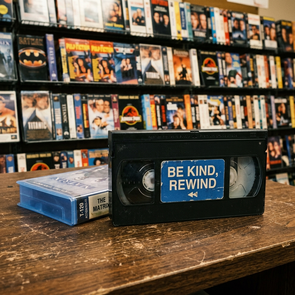 VHS Tape with Be Kind, Rewind Sticker